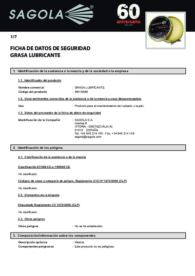 Ficha seguridad Grasa Lubricante