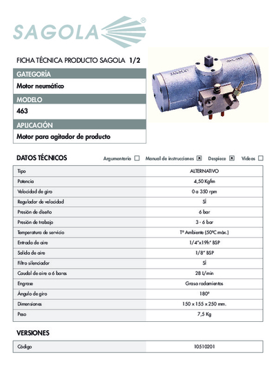 Ficha técnica Motor Neumático 463