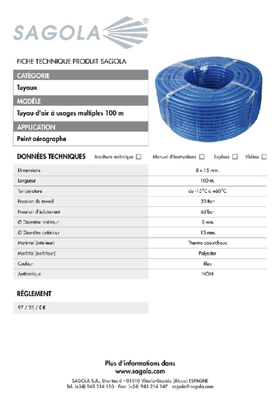 Fiche technique tuyau d'air usages multiples