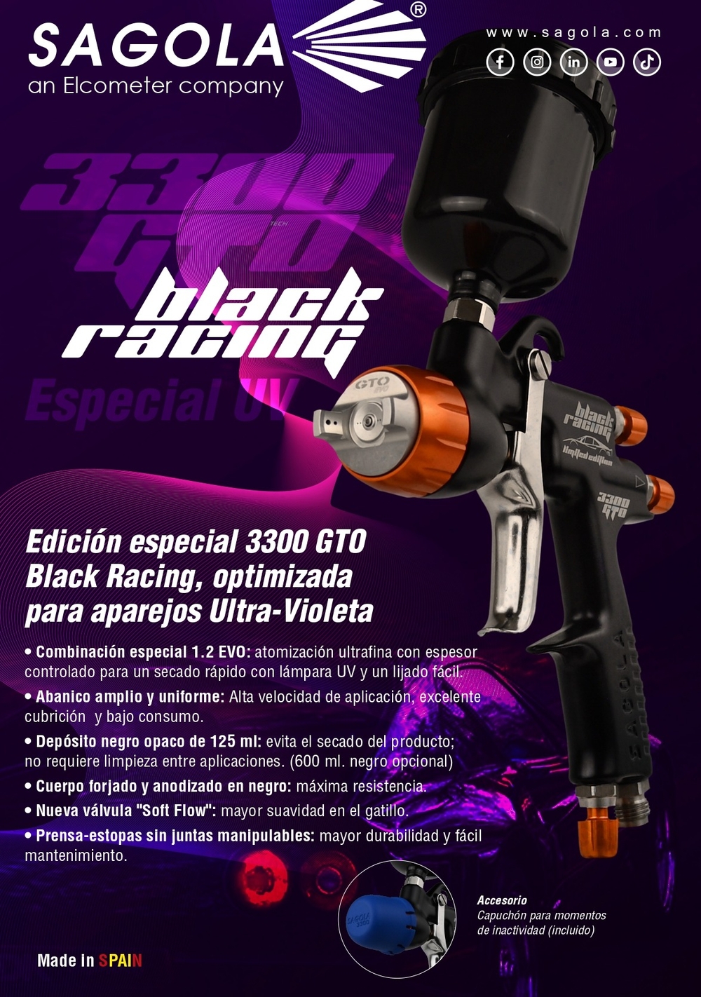 La nueva Sagola 3300 Black Racing UV aplica solo lo justo, ni más, ni menos.